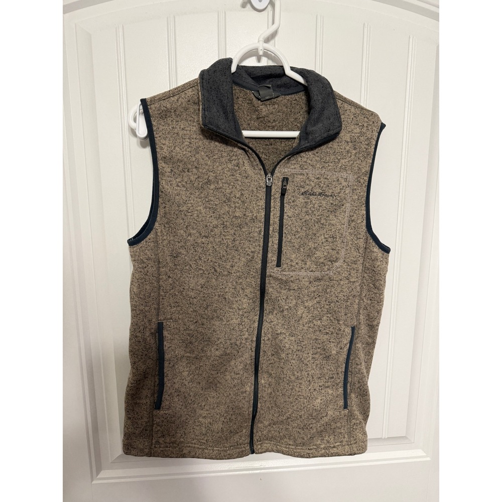 Eddie Bauer Vest Mens Medium Brown Marl Sweater Fleece Full Zip Outdoor Pockets
